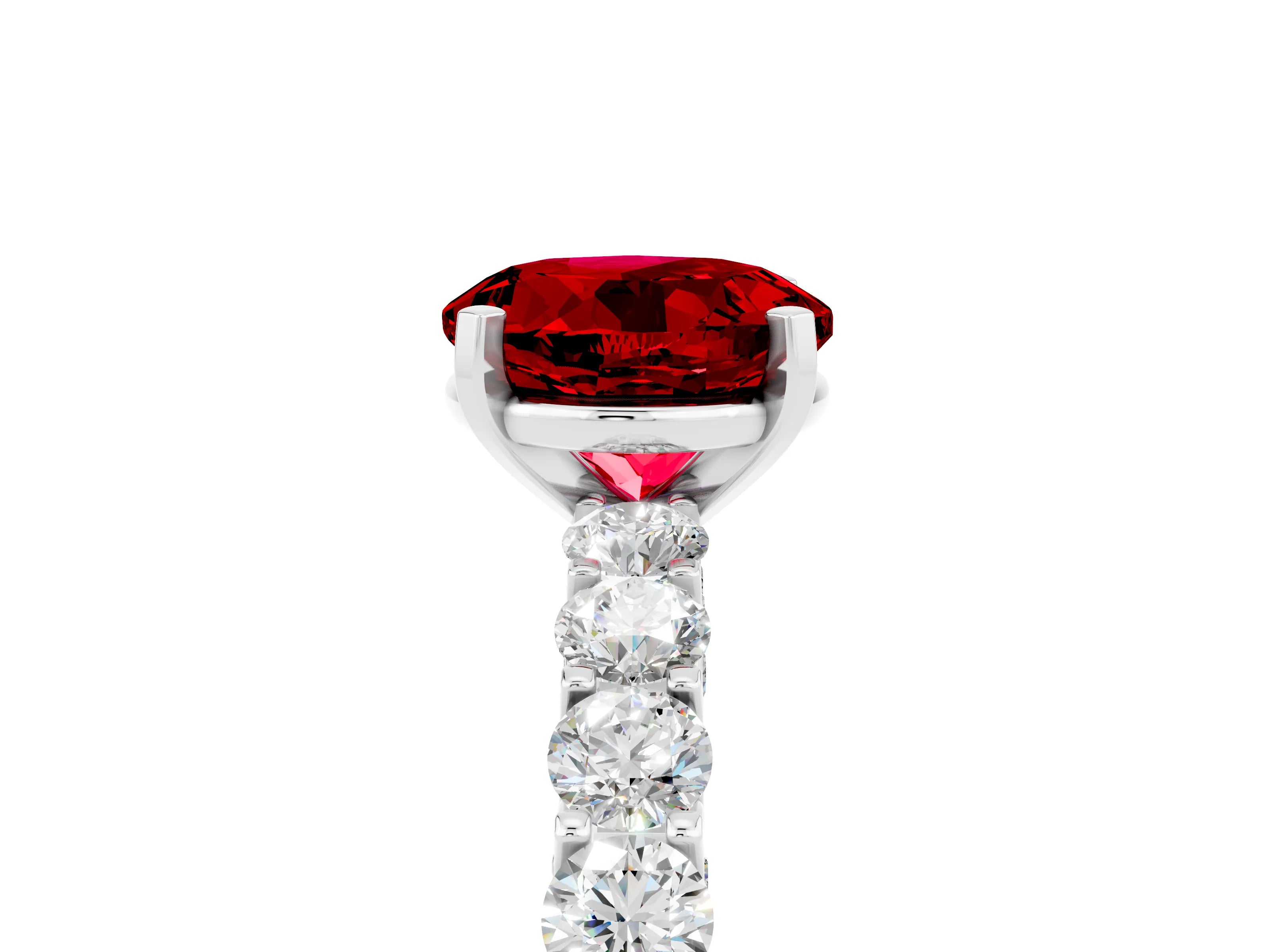 White gold Round Cut Ruby Solitaire Ring with Shared Prong Pavé Band and Four-Prong Setting_5