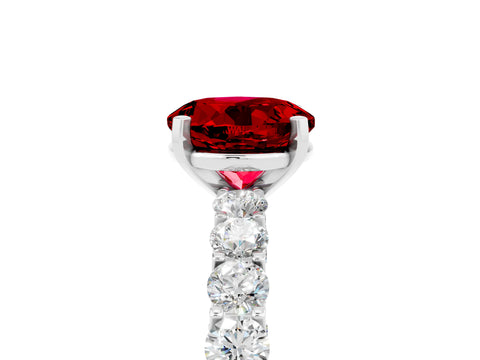 White gold Round Cut Ruby Solitaire Ring with Shared Prong Pavé Band and Four-Prong Setting_5