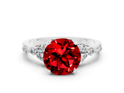 White gold Round Cut Ruby Solitaire Ring with Side Stones and Four-Prong Setting_12