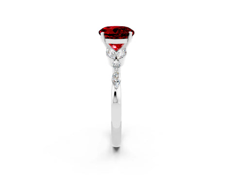 White gold Round Cut Ruby Solitaire Ring with Side Stones and Four-Prong Setting_14