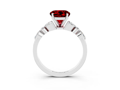 White gold Round Cut Ruby Solitaire Ring with Side Stones and Four-Prong Setting_15