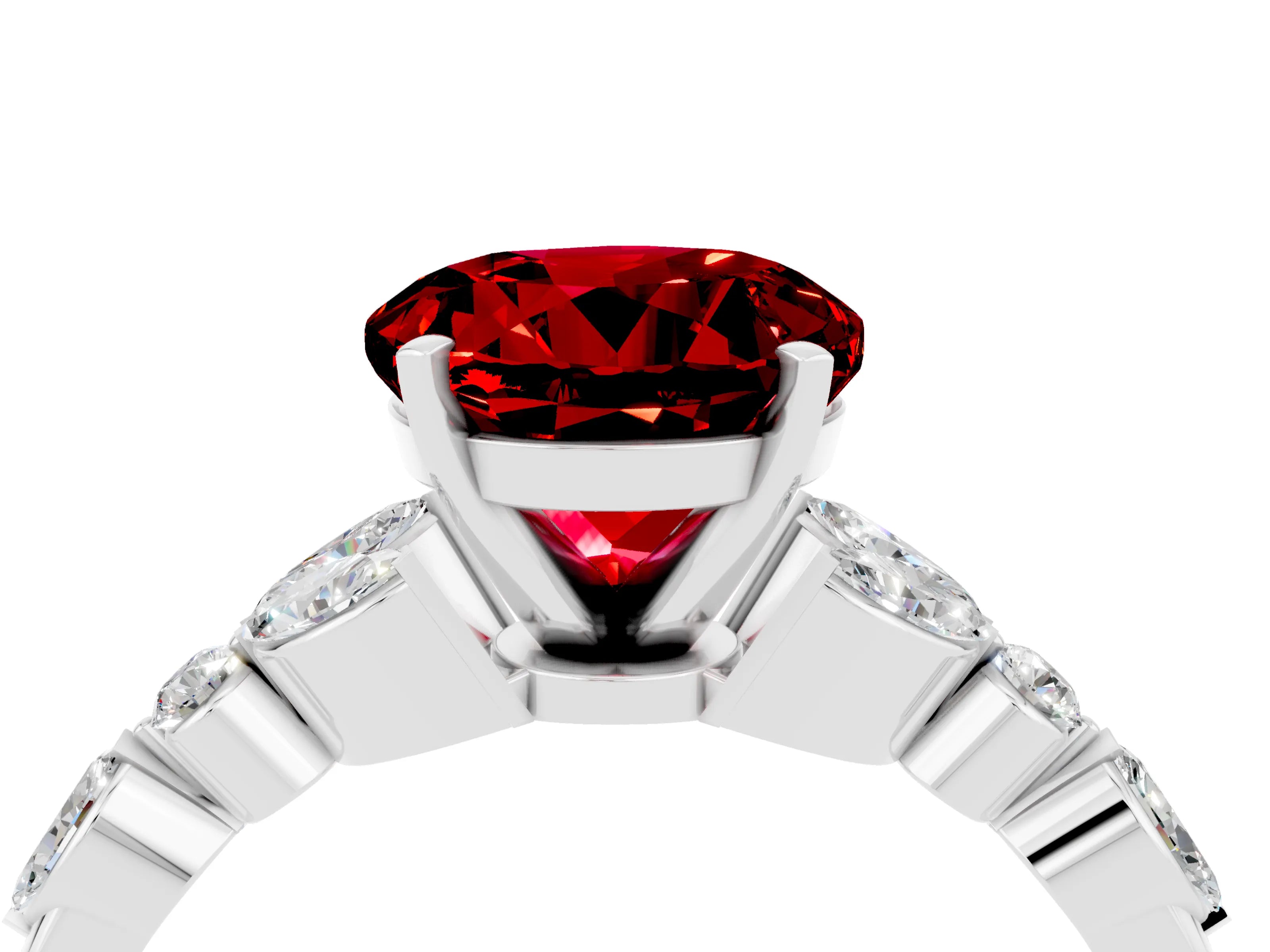 White gold Round Cut Ruby Solitaire Ring with Side Stones and Four-Prong Setting_16