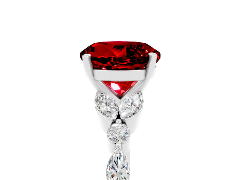 White gold Round Cut Ruby Solitaire Ring with Side Stones and Four-Prong Setting_17