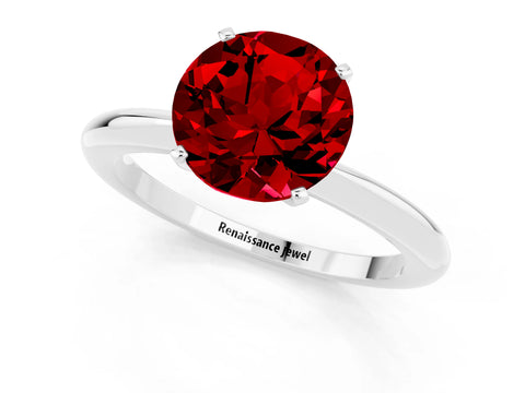 White gold Round Cut Ruby Solitaire Ring with Six-Prong Setting and Classic Band_25