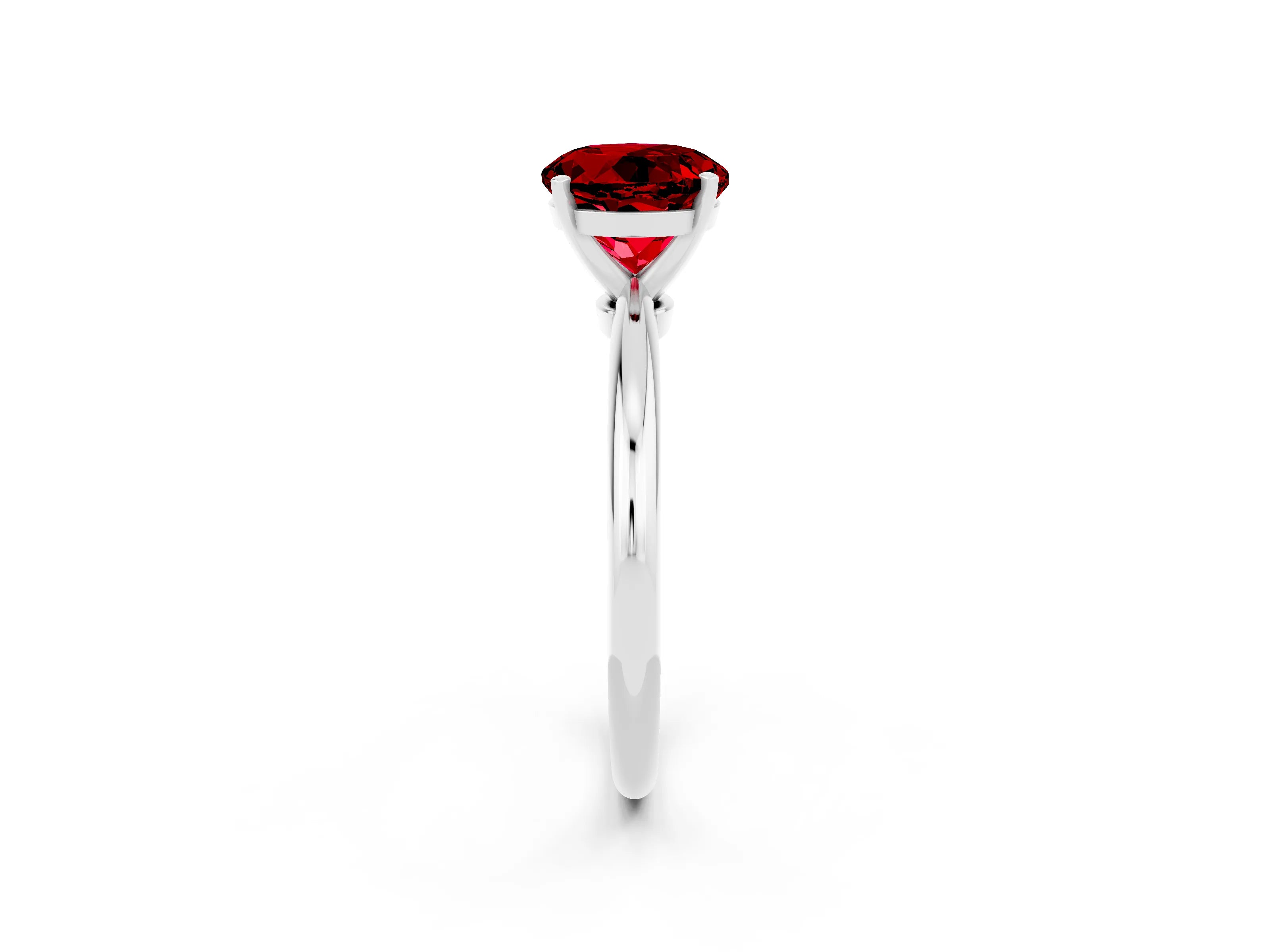 White gold Round Cut Ruby Solitaire Ring with Six-Prong Setting and Classic Band_26