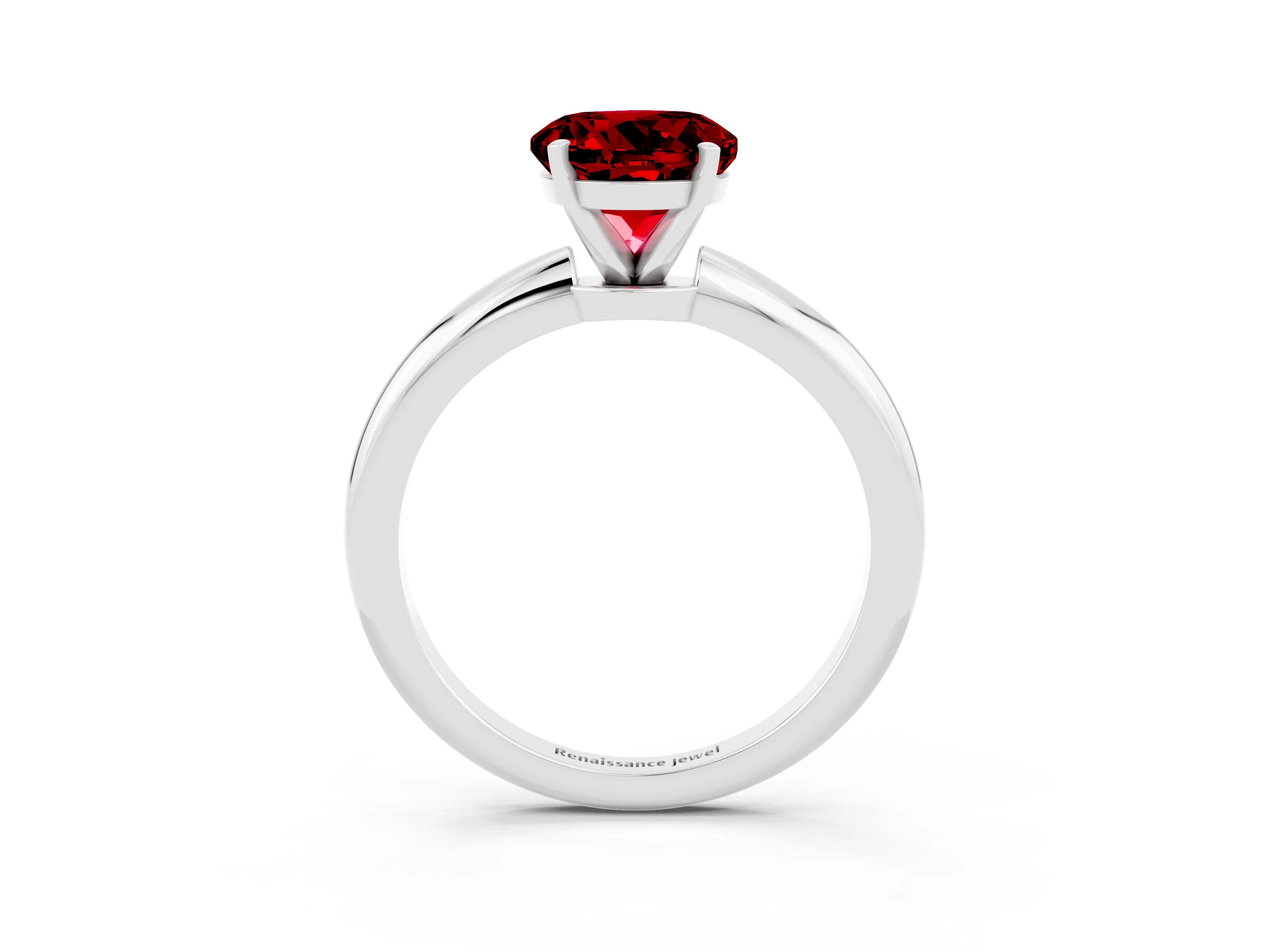 White gold Round Cut Ruby Solitaire Ring with Six-Prong Setting and Classic Band_27