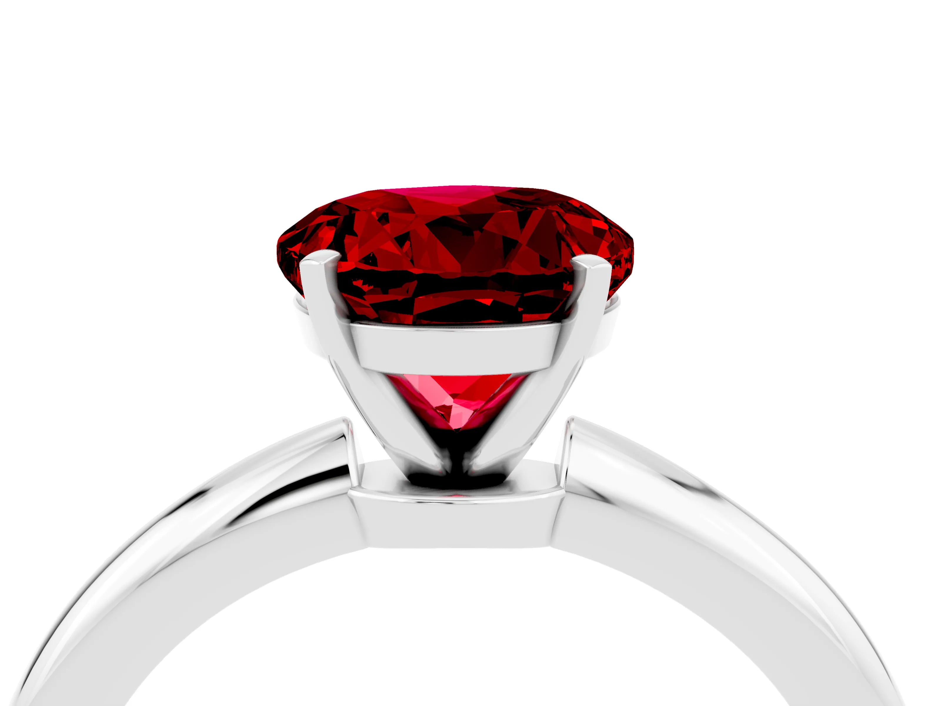 White gold Round Cut Ruby Solitaire Ring with Six-Prong Setting and Classic Band_28