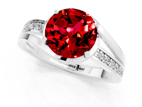 White gold Round Cut Ruby Solitaire Ring with Split Shank and Prong Setting_1