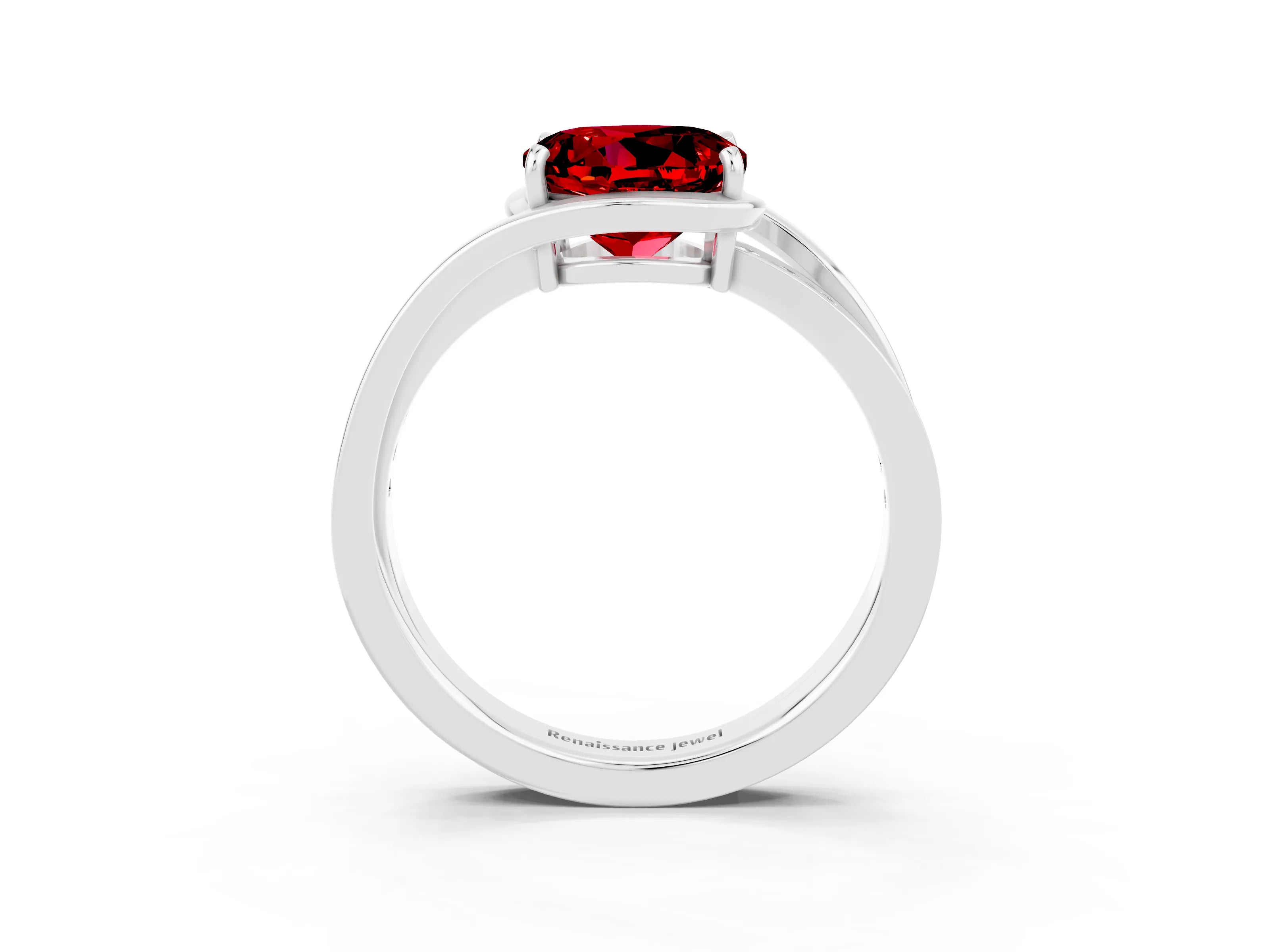 White gold Round Cut Ruby Solitaire Ring with Split Shank and Prong Setting_3