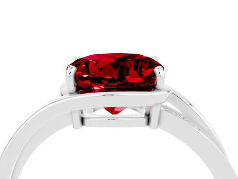 White gold Round Cut Ruby Solitaire Ring with Split Shank and Prong Setting_4