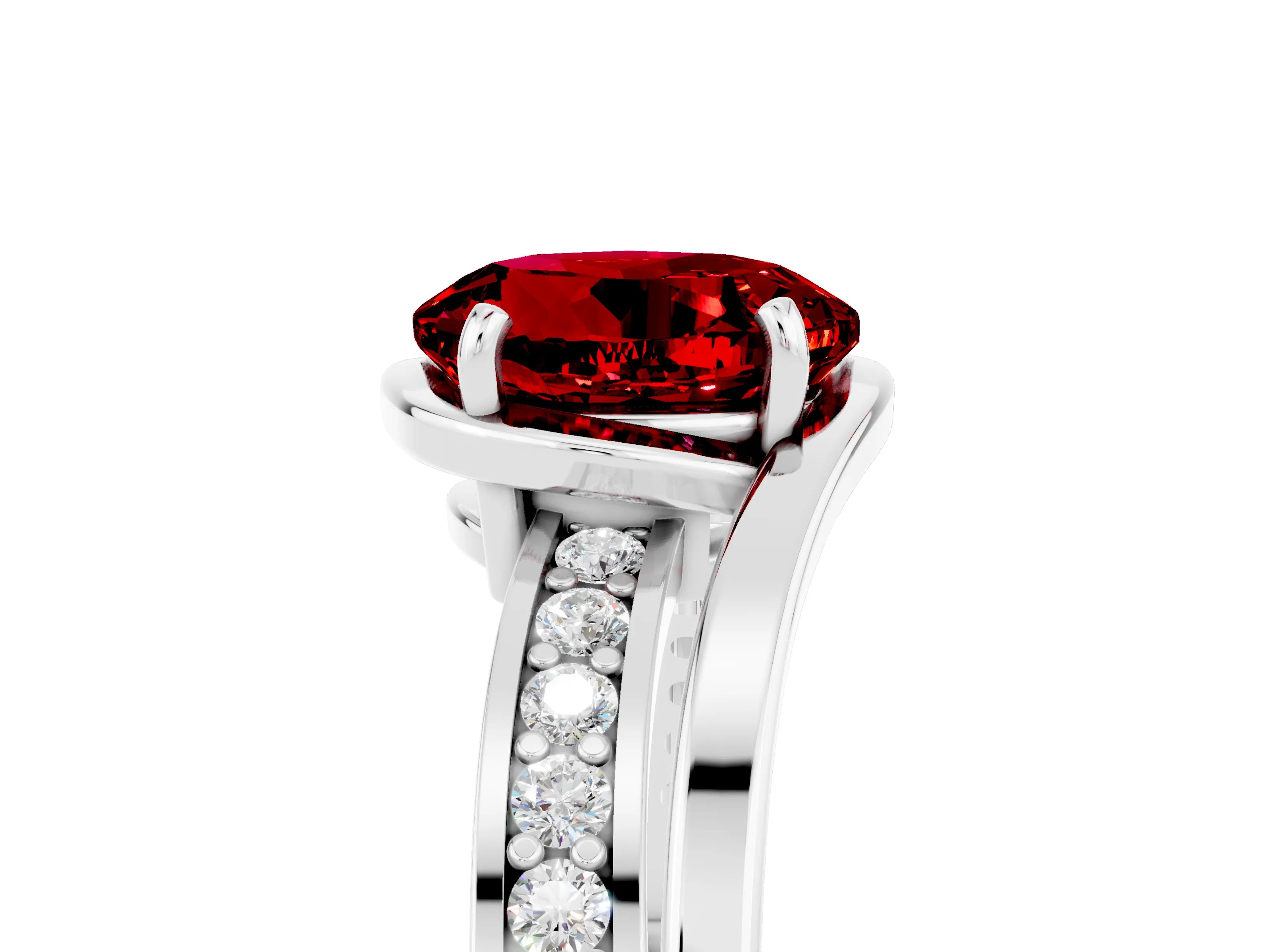 White gold Round Cut Ruby Solitaire Ring with Split Shank and Prong Setting_5