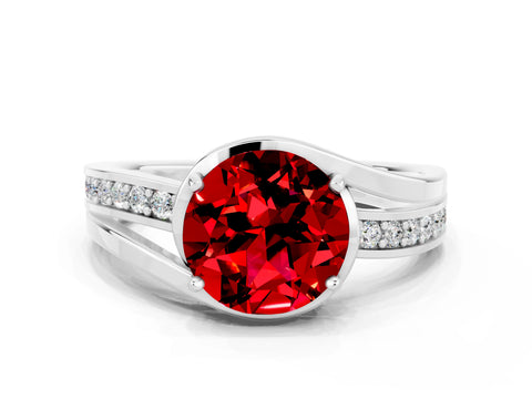 White gold Round Cut Ruby Solitaire Ring with Split Shank and Prong Setting