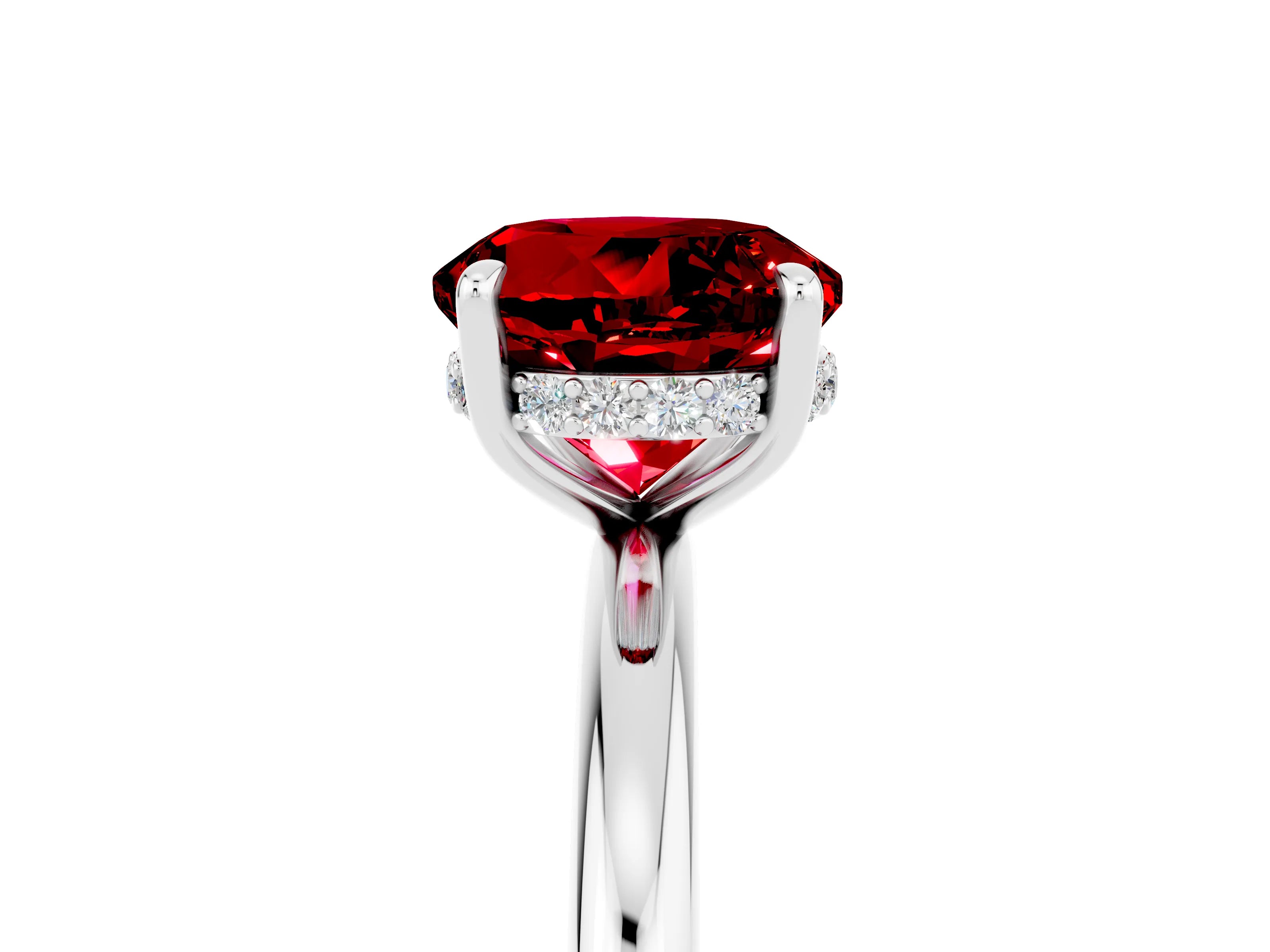 White gold Round Cut Ruby Solitaire Ring with Thin Band and Four-Prong Setting_17