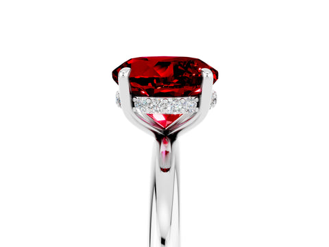 White gold Round Cut Ruby Solitaire Ring with Thin Band and Four-Prong Setting_17
