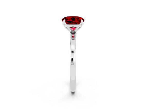 Platinum Round Cut Ruby Solitaire Ring with Thin Band and Prong Setting
