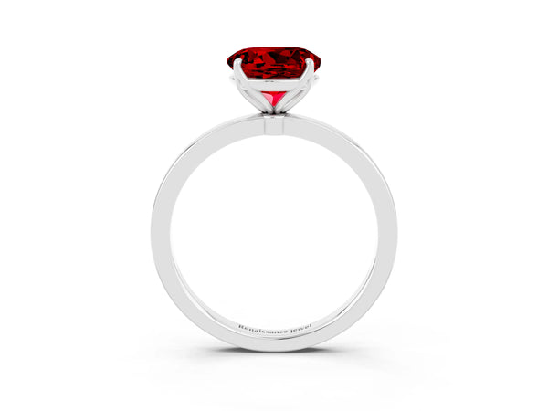 White gold Round Cut Ruby Solitaire Ring with Thin Band and Prong Setting