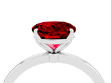 White gold Round Cut Ruby Solitaire Ring with Thin Band and Prong Setting_16