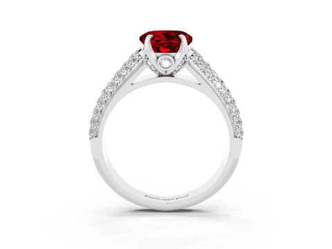 White gold Round Cut Ruby Solitaire Ring with Three-Row Pavé Band and Four-Prong Setting_15