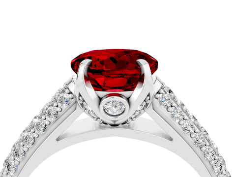 White gold Round Cut Ruby Solitaire Ring with Three-Row Pavé Band and Four-Prong Setting_16