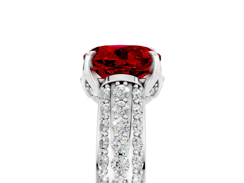 White gold Round Cut Ruby Solitaire Ring with Three-Row Pavé Band and Four-Prong Setting_17