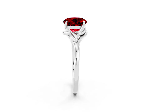 White gold Round Cut Ruby Solitaire Ring with Twist Band and Four-Prong Setting_14