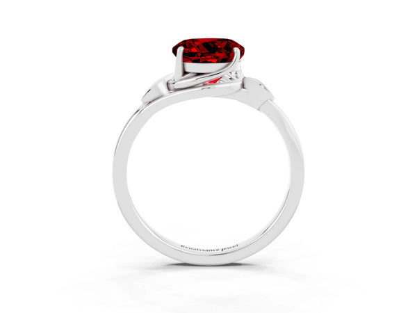 Platinum Round Cut Ruby Solitaire Ring with Twist Band and Four-Prong Setting