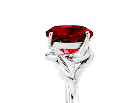 White gold Round Cut Ruby Solitaire Ring with Twist Band and Four-Prong Setting_41
