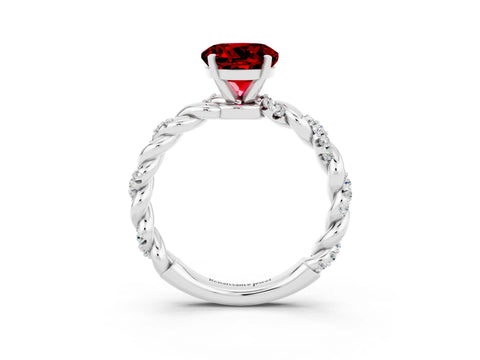 White gold Round Cut Ruby Solitaire Ring with Twisted Band and Pavé Accents_3