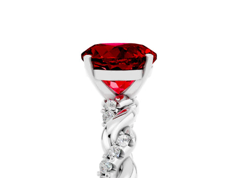 White gold Round Cut Ruby Solitaire Ring with Twisted Band and Pavé Accents_5
