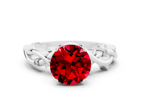 White gold Round Cut Ruby Solitaire Ring with Twisted Band and Prong Setting_12