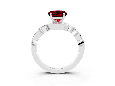 White gold Round Cut Ruby Solitaire Ring with Twisted Band and Prong Setting_15