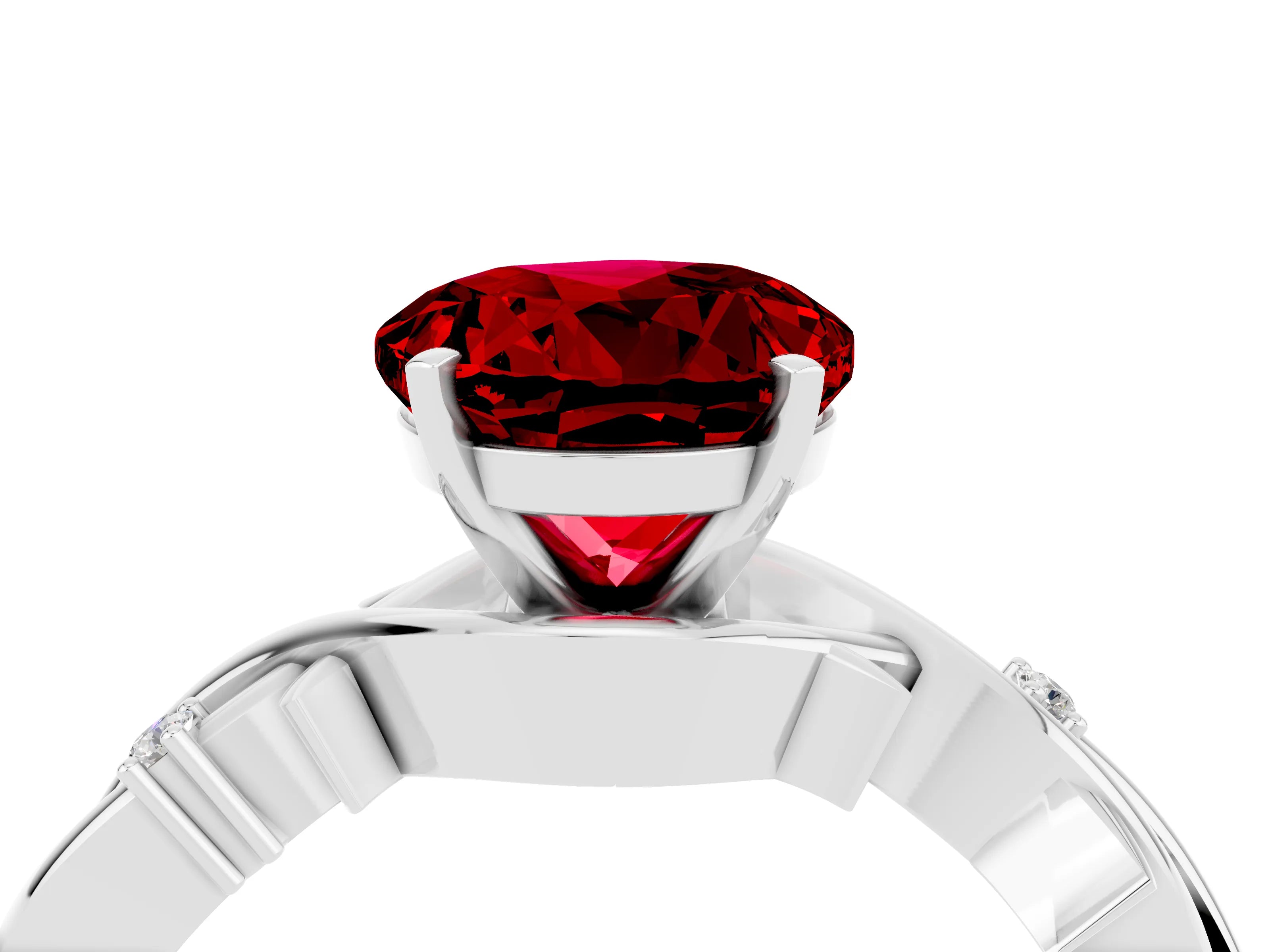 White gold Round Cut Ruby Solitaire Ring with Twisted Band and Prong Setting_16