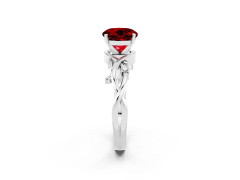 White gold Round Cut Ruby Solitaire Ring with Twisted Band and Prong Setting_2