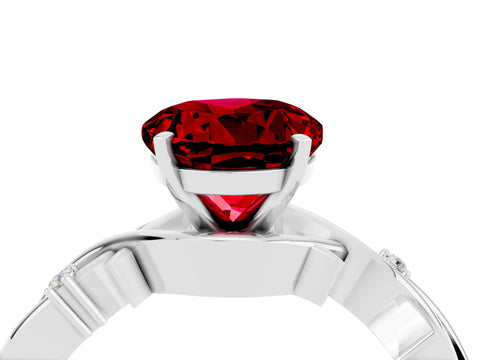 White gold Round Cut Ruby Solitaire Ring with Twisted Band and Prong Setting_4