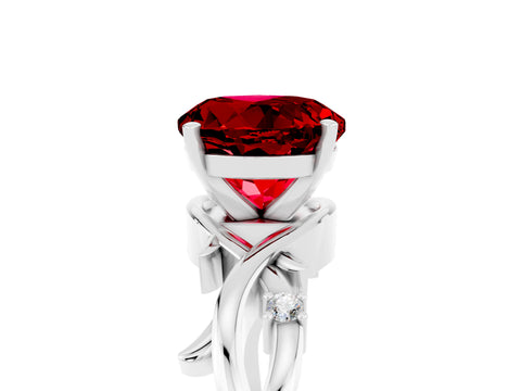 White gold Round Cut Ruby Solitaire Ring with Twisted Band and Prong Setting_5