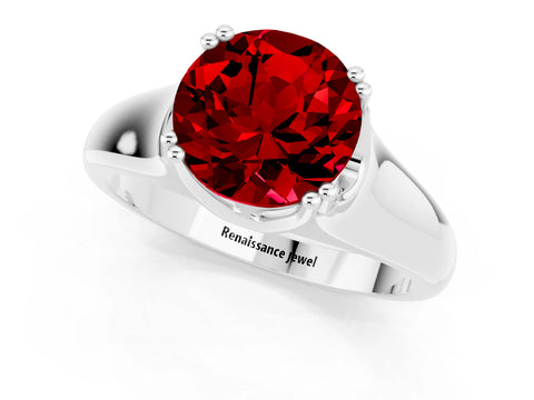 White gold Round Cut Ruby Solitaire Ring with Wide Band and Prong Setting_1