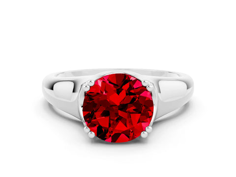 White gold Round Cut Ruby Solitaire Ring with Wide Band and Prong Setting