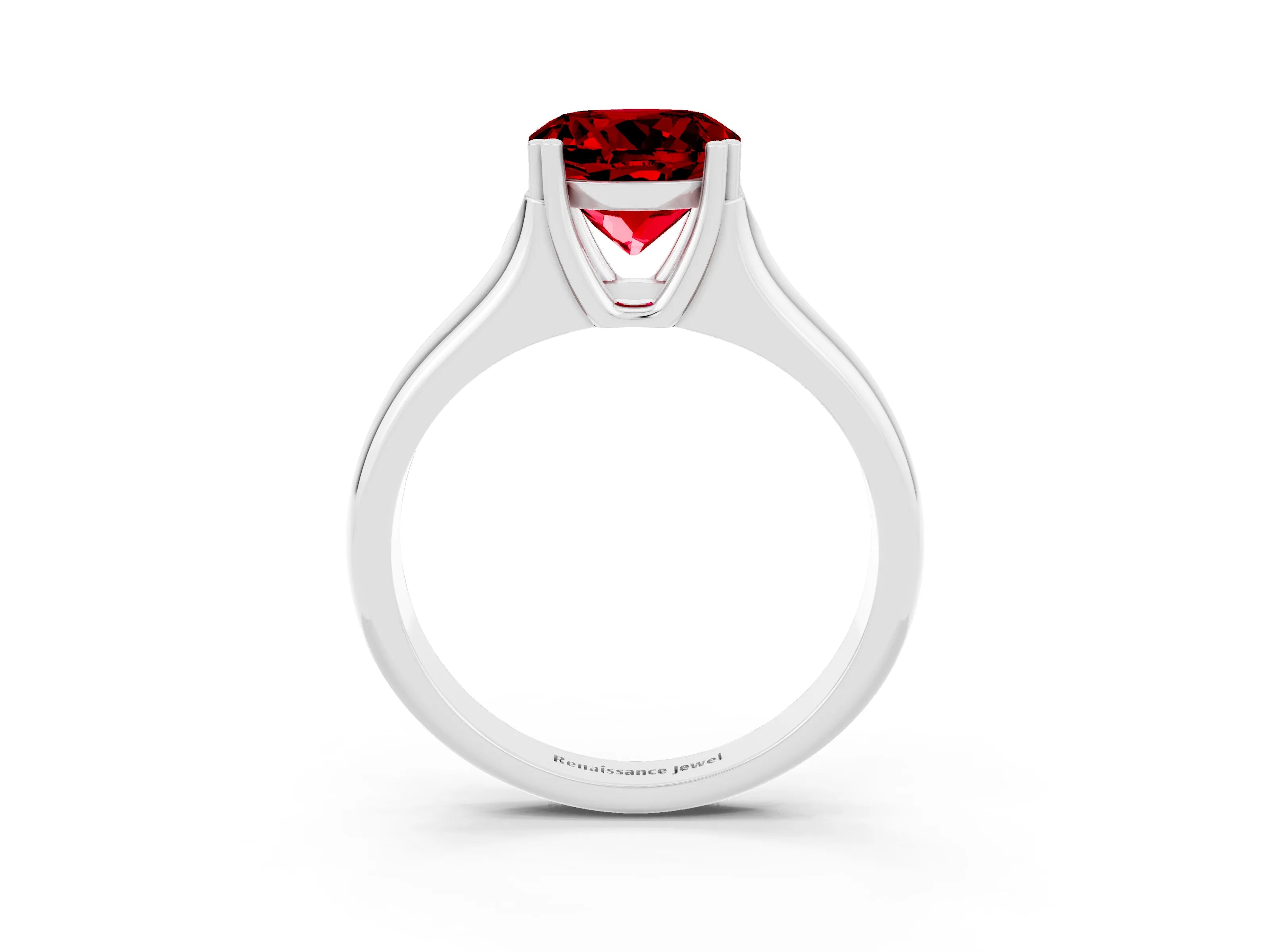 White gold Round Cut Ruby Solitaire Ring with Wide Band and Prong Setting_3