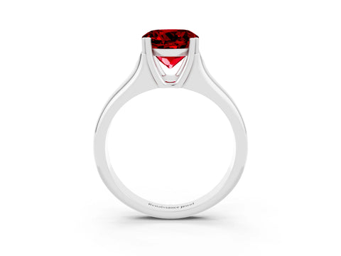 White gold Round Cut Ruby Solitaire Ring with Wide Band and Prong Setting_3