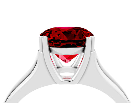 White gold Round Cut Ruby Solitaire Ring with Wide Band and Prong Setting_4