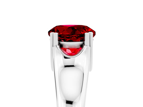 White gold Round Cut Ruby Solitaire Ring with Wide Band and Prong Setting_5