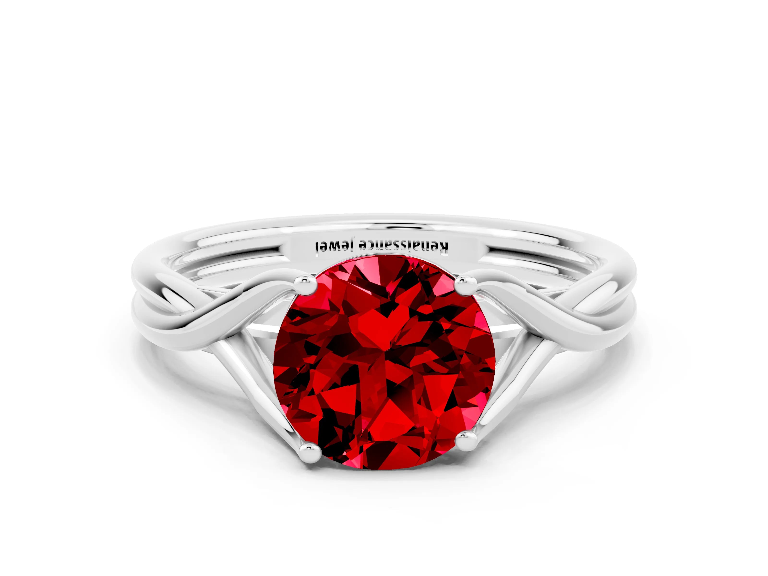 White gold Round Cut Ruby Solitaire Twist Band Prong Setting Ring_36