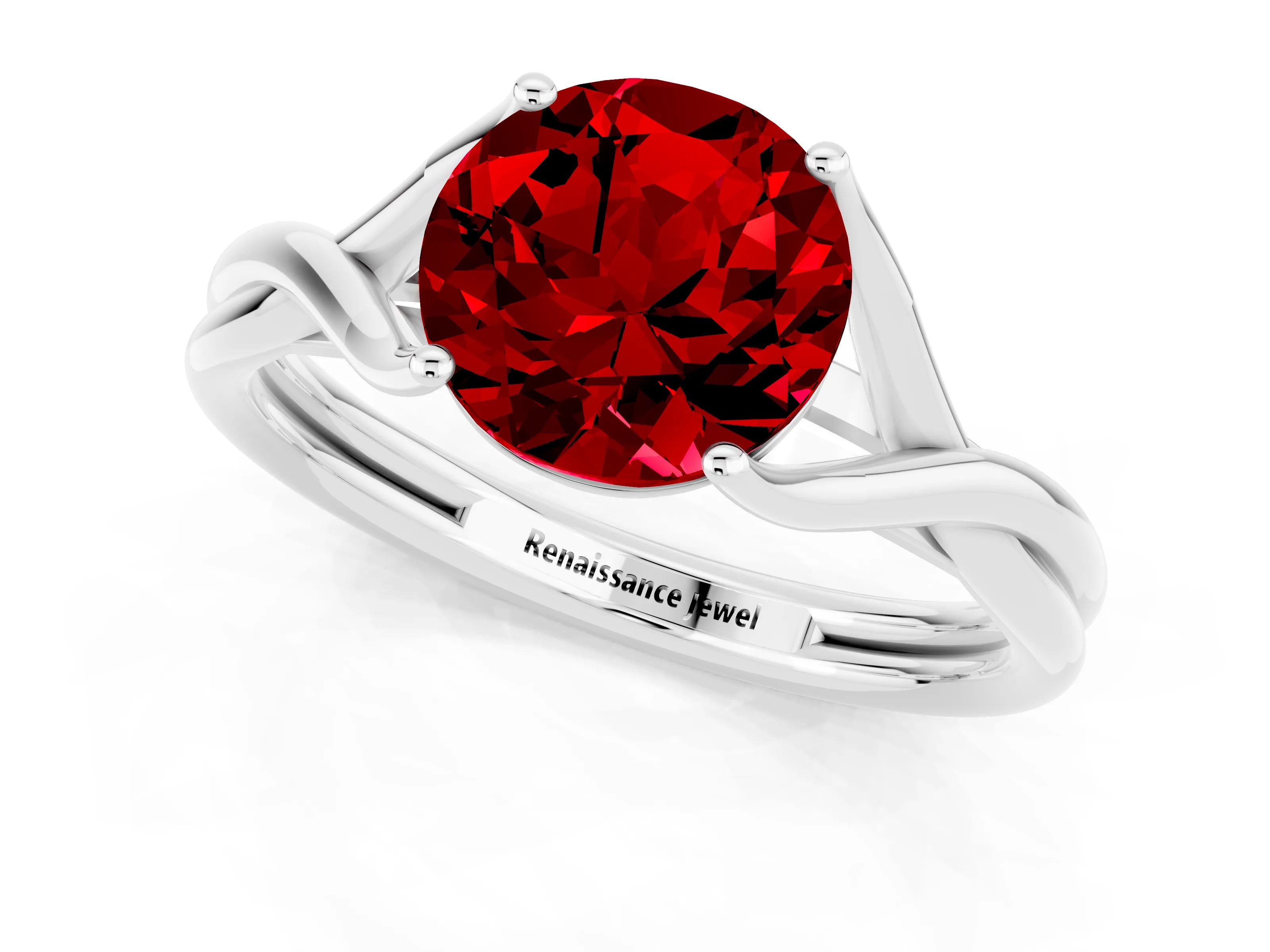 White gold Round Cut Ruby Solitaire Twist Band Prong Setting Ring_37