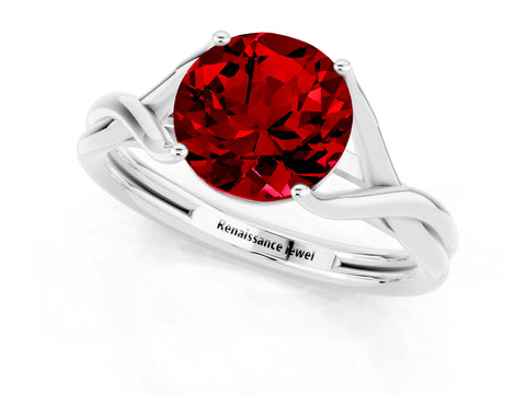 White gold Round Cut Ruby Solitaire Twist Band Prong Setting Ring_37