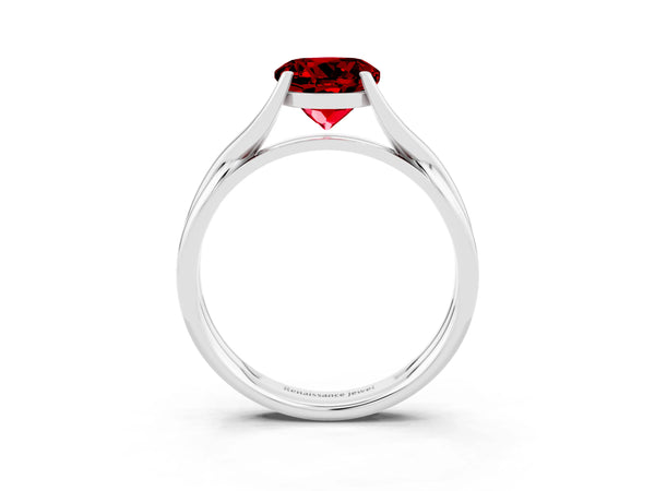 Platinum Round Cut Ruby Solitaire Twist Band Prong Setting Ring