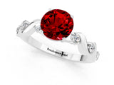 White gold Round Cut Ruby Solitaire Twisted Band with Round  Accents and Prong Setting_13