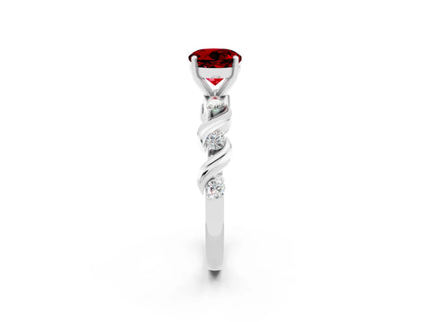 White gold Round Cut Ruby Solitaire Twisted Band with Round  Accents and Prong Setting_14