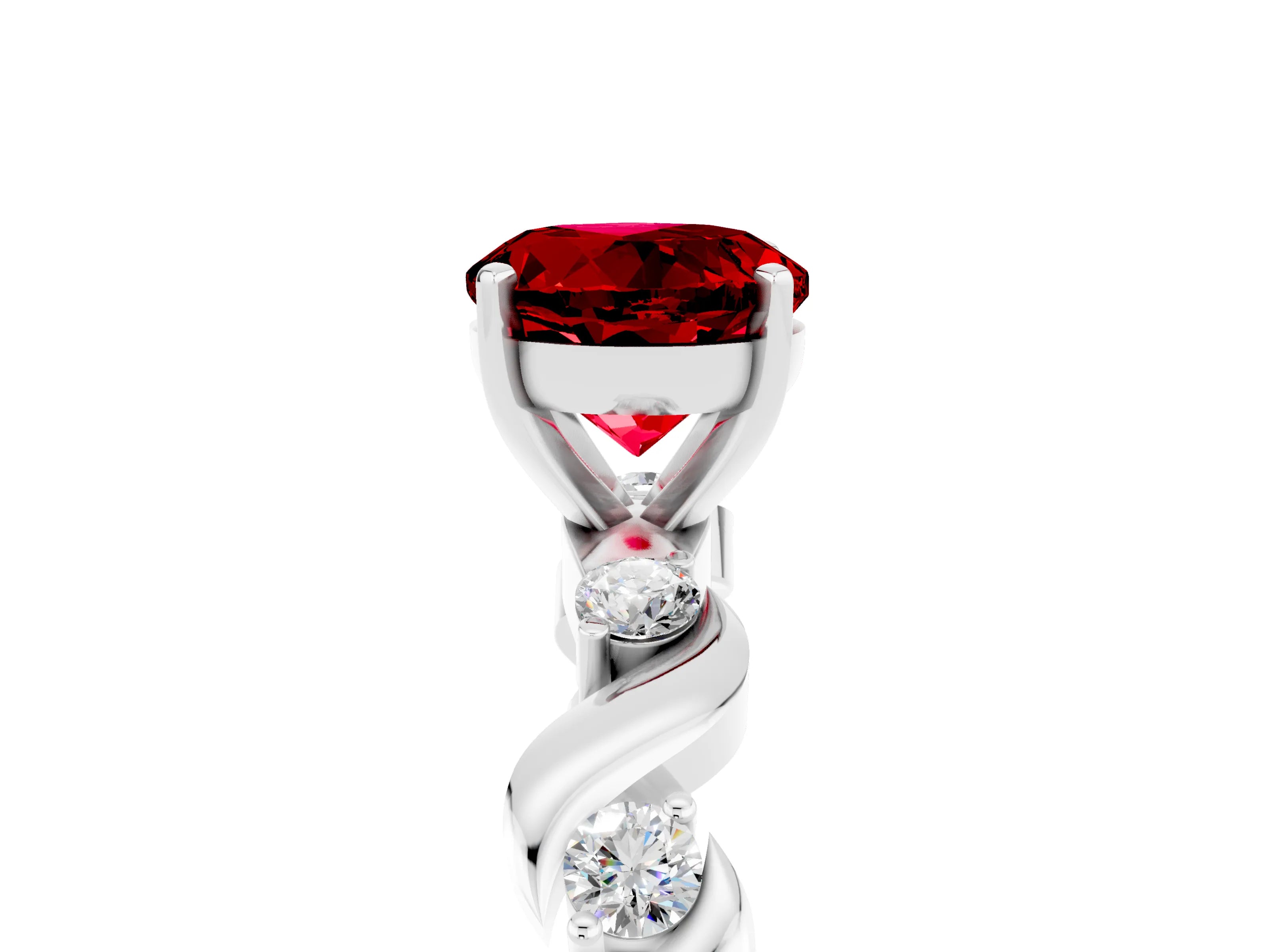 White gold Round Cut Ruby Solitaire Twisted Band with Round  Accents and Prong Setting_17