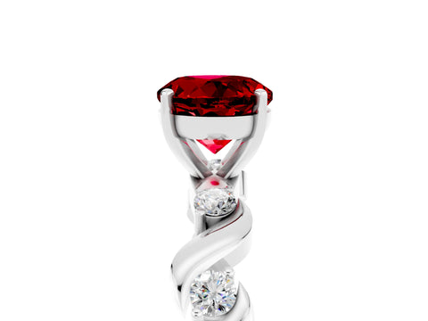 White gold Round Cut Ruby Solitaire Twisted Band with Round  Accents and Prong Setting_17