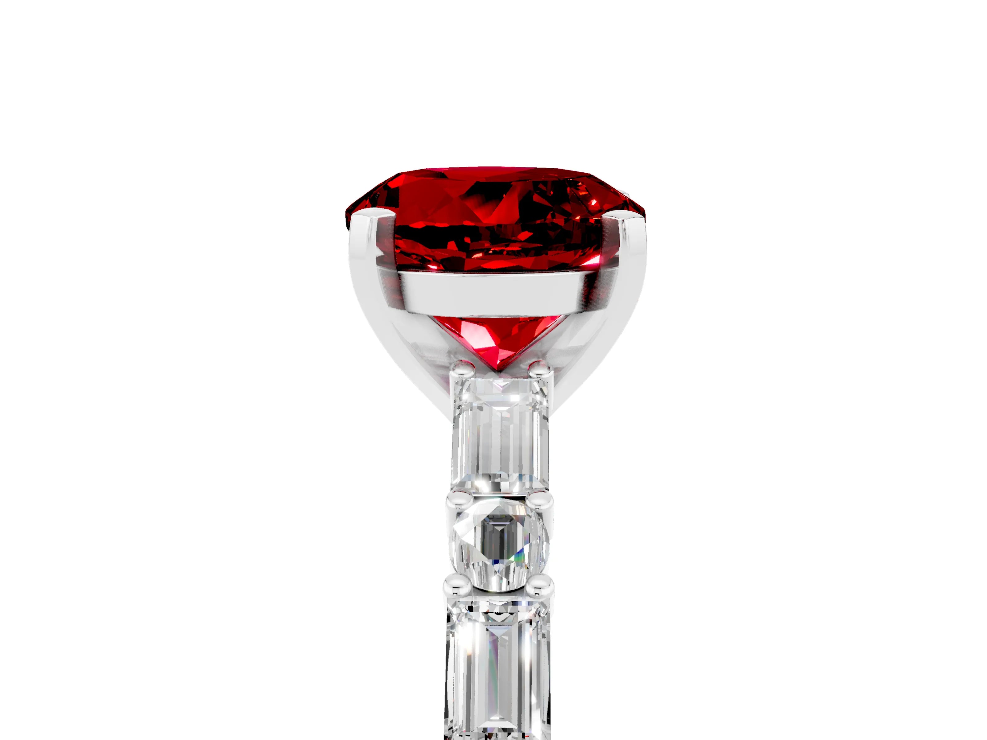 White gold Round Cut Ruby Solitaire with Side Baguettes and Channel Set Band_5